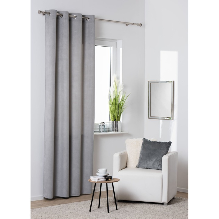 Perdea cu inele Splendid Grater, 140 x 260 cm, poliester 100%, gri deschis