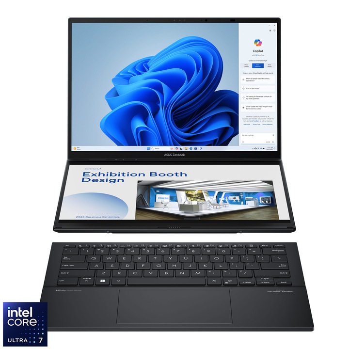 Asus ZenBook Duo UX8406MA-QL095W 14.0" OLED Touch WUXGA laptop, Intel Core Ultra 7-155H XX, 16GB RAM, 1024GB SSD, Intel® Arc™ Graphics, Windows 11, Magyar billentyűzet, Szürke