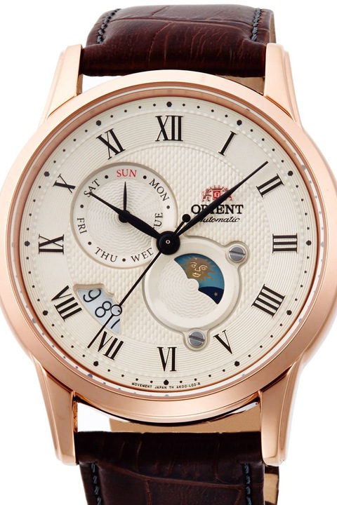ORIENT, Автоматичен часовник с кожена каишка, Кафяв