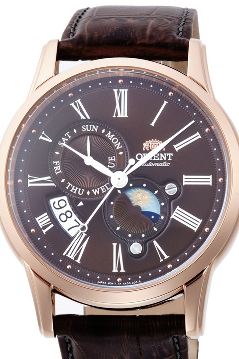 ORIENT, Автоматичен часовник с кожена каишка, Кафяв