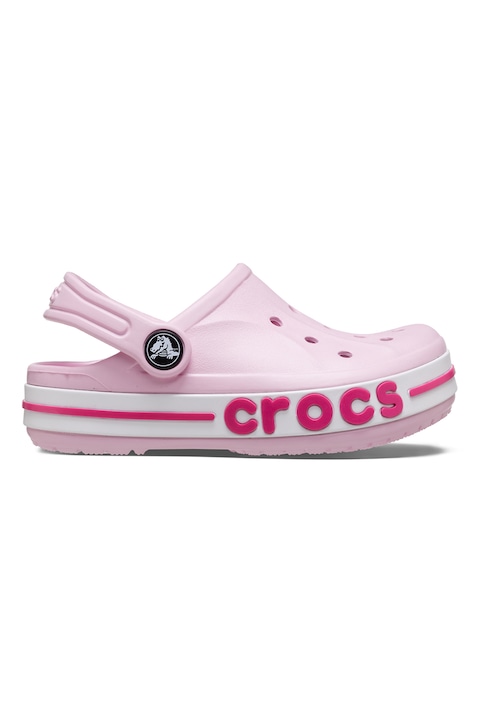 Crocs, Saboti slingback cu logo in relief pe talpa, Alb/Roz pastel