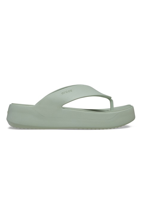 Crocs, Papuci flip-flop cu talpa wedge si logo Getaway, Verde sparanghel, 36-37