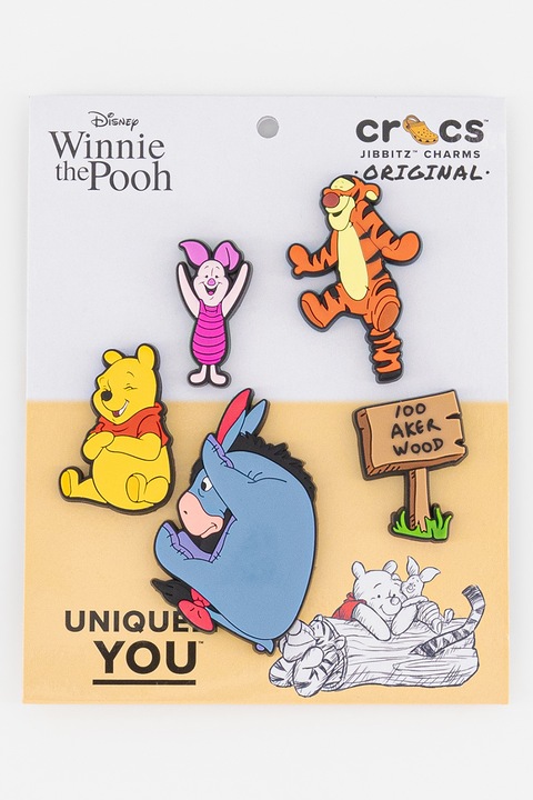 Crocs, Комплект гумени фигурки Jibbitz за крокс - 5 броя, Жълт, Оранжев, Син