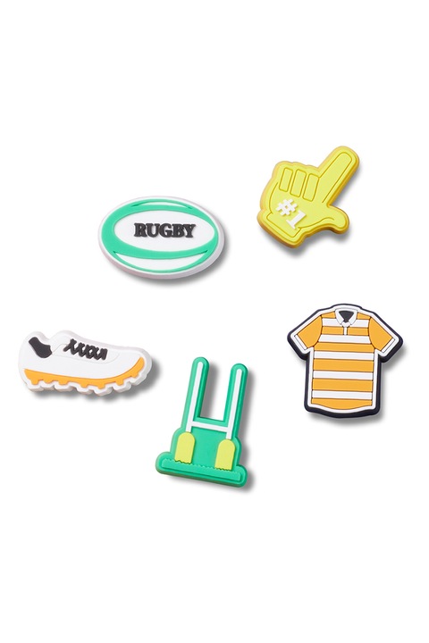 Crocs, Set de talismane de cauciuc pentru saboti Jibbitz - 5 piese, Verde, Alb, Portocaliu