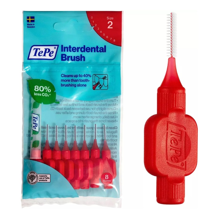 Periute Interdentare, Tepe, 0.5 mm, Set 8 Bucati, Pentru Persoane Cu gingii Si Dinti Sensibili, Rosu