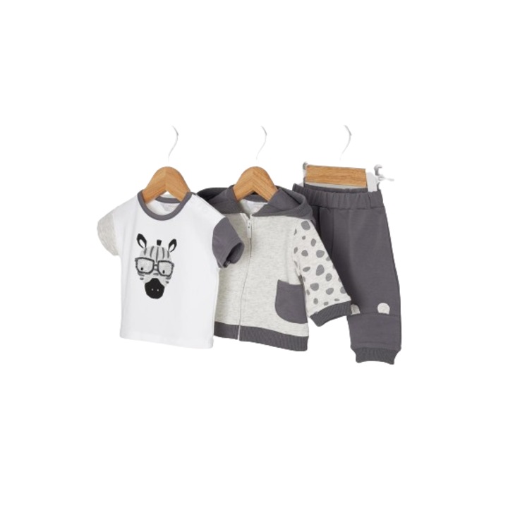 Trening 3 piese combinat baiat, Mayoral, Gri inchis, 4 luni, 70 CM