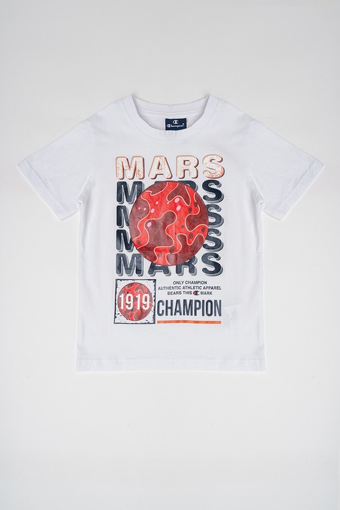 Champion, Tricou din bumbac cu imprimeu Space, Rosu/Alb/Bleumarin