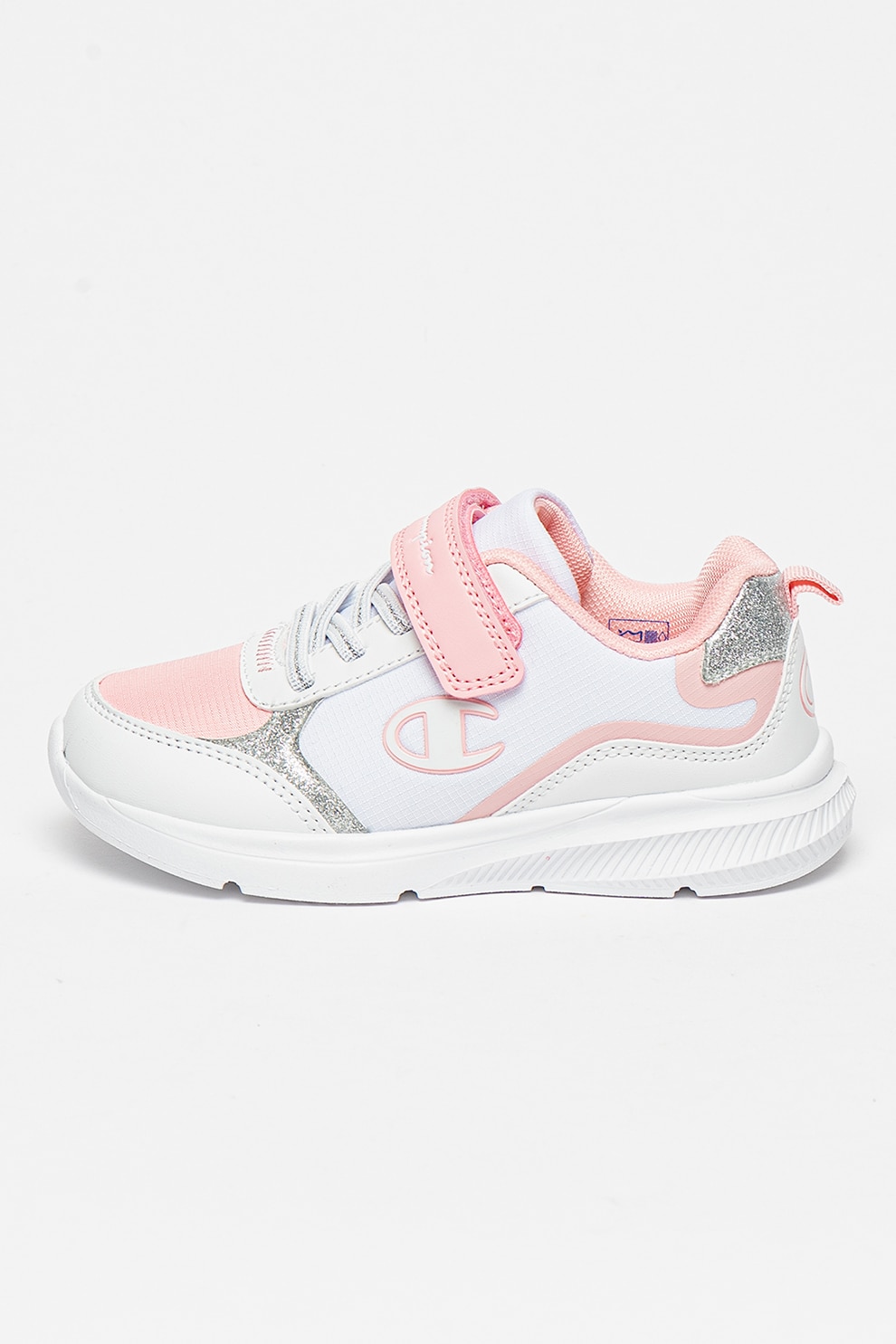 Champion, Pantofi sport din piele ecologica si plasa, Alb, Roz, 30 EU