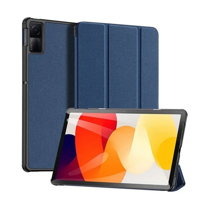 Dux ducis domo tabletvédő álló, bőr hatású, aktív flip, oldalra nyíló, trifold, asztali tartó, textil minta, sötétkék, kompatibilis: Xiaomi Redmi Pad SE 11