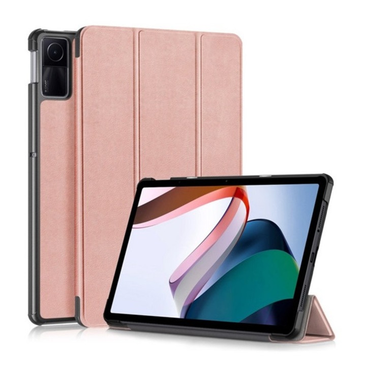 Gigapack tabletvédő álló, bőr hatású, aktív flip, oldalra nyíló, trifold, asztali tartó, rozéarany, kompatibilis: Xiaomi Redmi Pad SE 11
