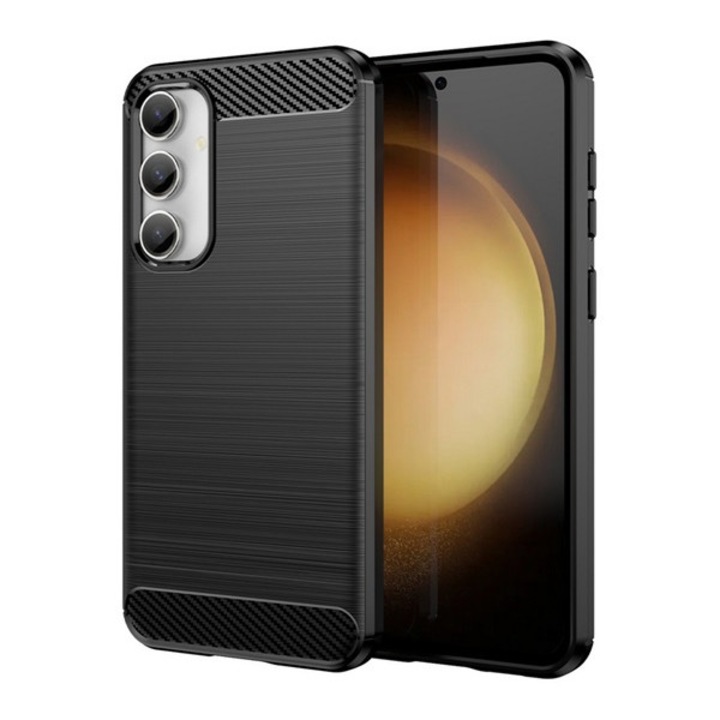 Gigapack szilikon mobiltelefon tok, ütésállóság, légpárnás sarok, szálcsiszolt, karbon minta, fekete, kompatibilis: Samsung Galaxy S23 FE, SM-S711