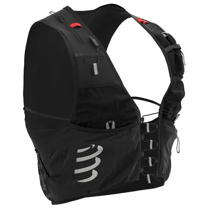 Rucsac de alergare UltRun S Pack Evo 10, Compressport, Poliamida, Reflectorizant, 10 l, Negru/Alb, S