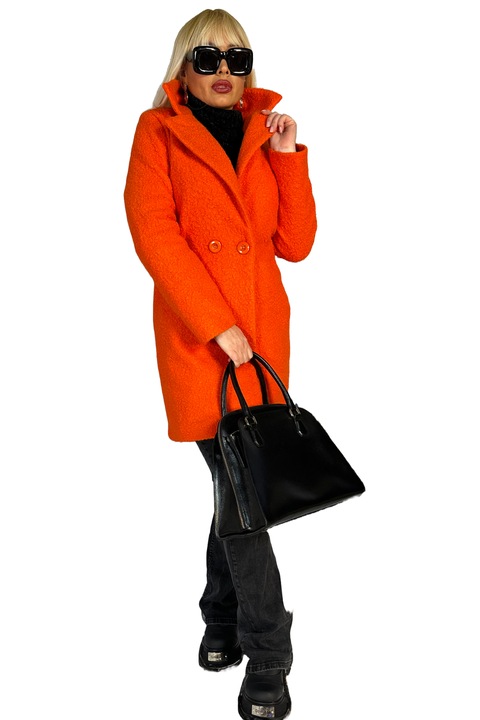 Palton dama, WildFashion, Poliester/Lana, Portocaliu, Portocaliu