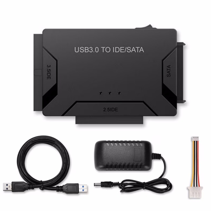 Адаптер USB 3.0 към SATA/IDE 2.5/3.5 инча, MOSMAOO®, 3 в 1, plug and play, със захранване, черен