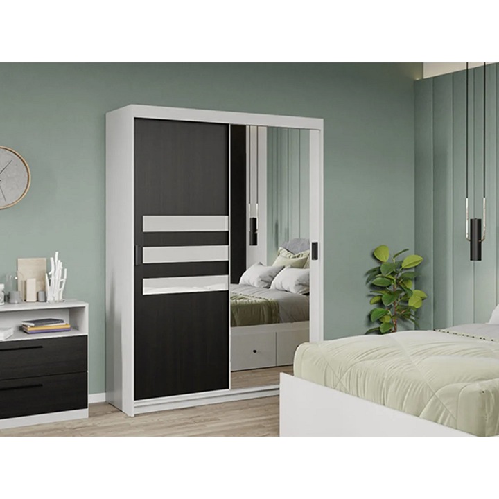 Dulap dormitor, Alb cu Usa Ferara si Oglinda, Glass, L 138 x A 55 x H 194,8 cm