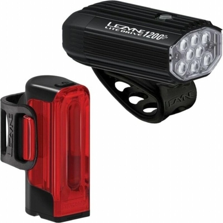 Lumini bicicleta Lezyne Lite Drive 1200+, Strip Drive Pro, 1200 lm fata, 400 lm spate, rezistent la apa, negru