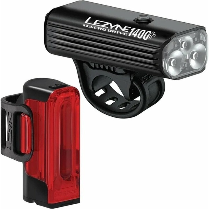 Set 2 lumini bicicleta, Lezyne, Macro Drive, 1400 lm fata/400 lm spate, Negru