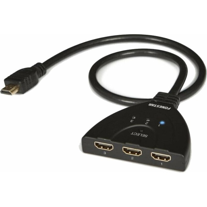HDMI 3x1 комбиниращ преходник, Fonestar, 50 см, 81x16x67 мм, позлатен