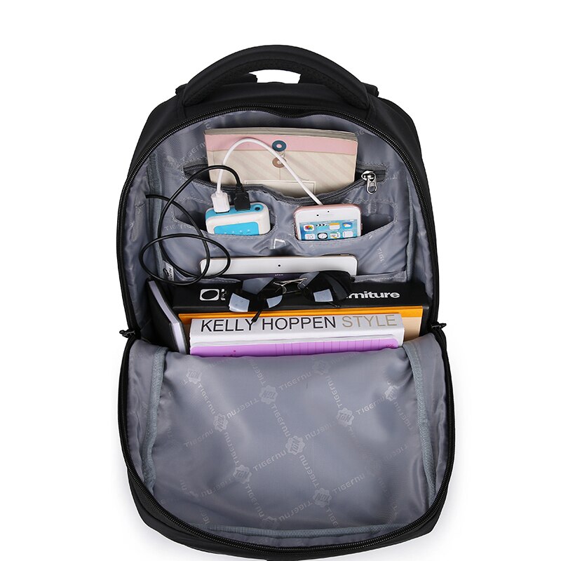 Rucsac laptop 15.6" smart casual, impermeabil, cu port USB, Tigernu, 30x17x48 cm, Negru