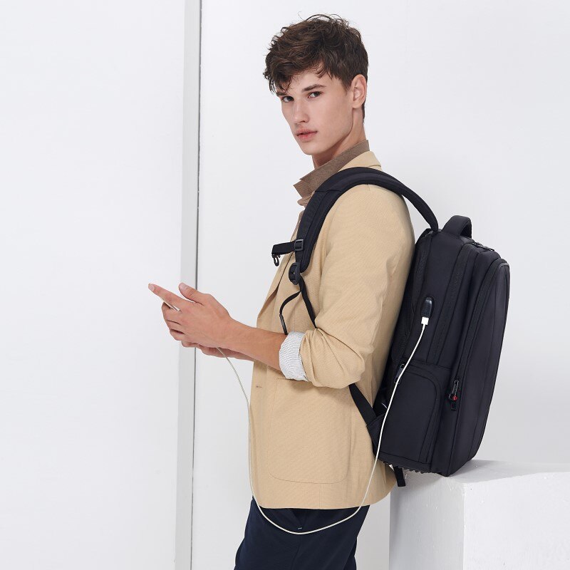 Rucsac laptop 15.6" smart casual, impermeabil, cu port USB, Tigernu, 30x17x48 cm, Negru