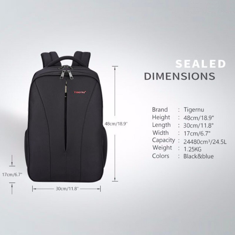 Rucsac laptop 15.6" smart casual, impermeabil, cu port USB, Tigernu, 30x17x48 cm, Negru