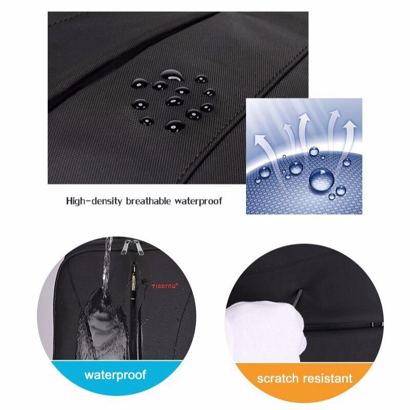Rucsac laptop 15.6" smart casual, impermeabil, cu port USB, Tigernu, 30x17x48 cm, Negru