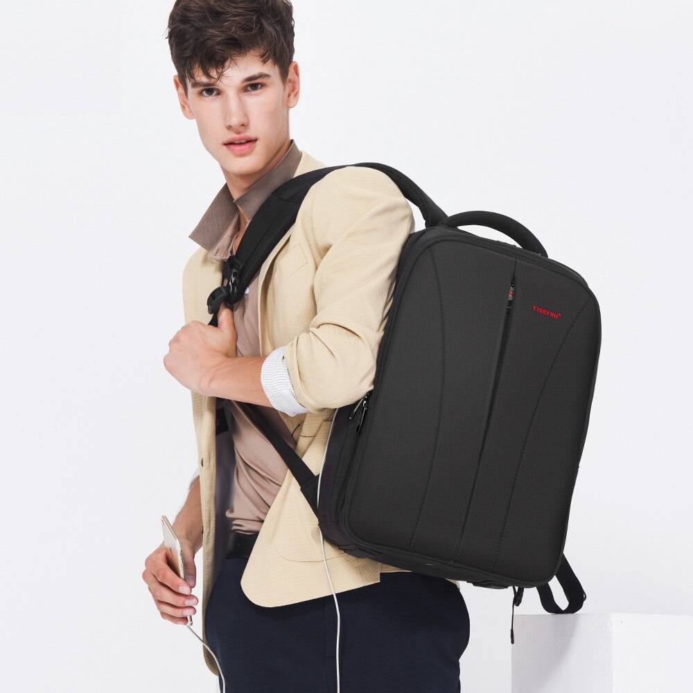 Rucsac laptop 15.6" smart casual, impermeabil, cu port USB, Tigernu, 30x17x48 cm, Negru
