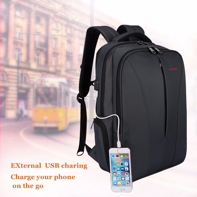Rucsac laptop 15.6" smart casual, impermeabil, cu port USB, Tigernu, 30x17x48 cm, Negru