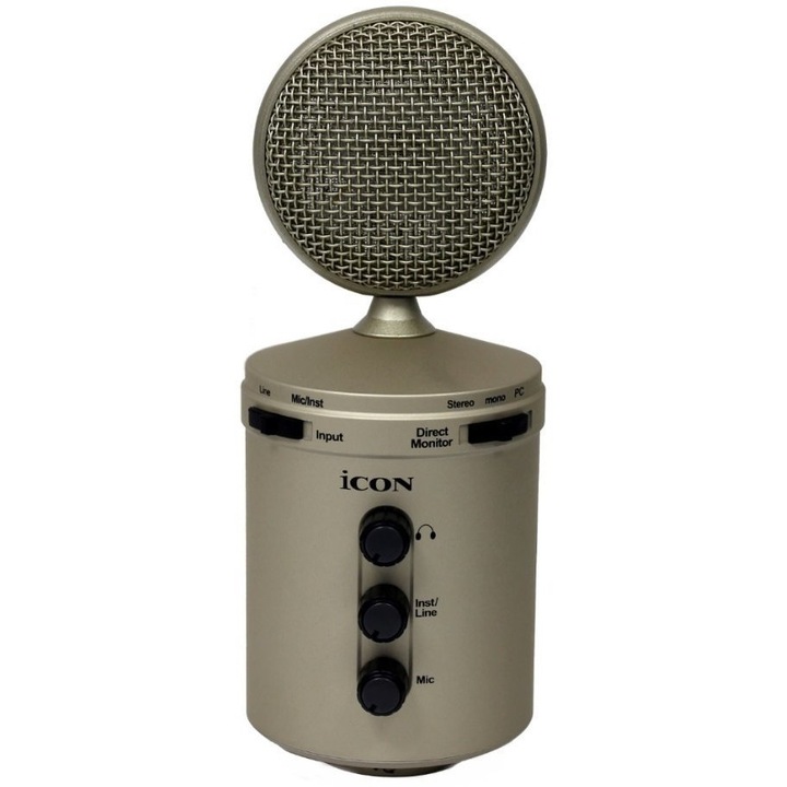 Microfon condensator Icon, USB, Plug & Play, aliaj, alb