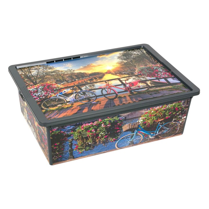 Shopiens® műanyag tárolódoboz fedővel, Amsterdam modell, 25 l, 52,5x37x17,5 cm