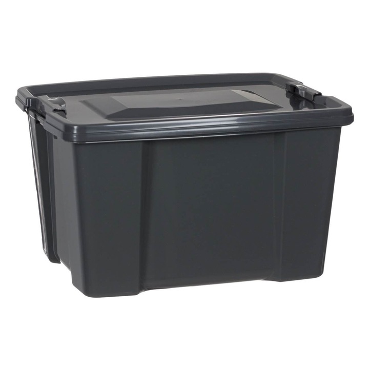 Shopiens® műanyag tárolódoboz fedővel, matt szürke, 30 l, 45x34x30 cm