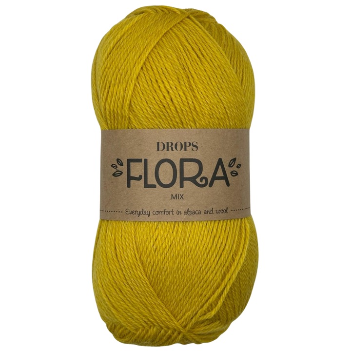 Fir de tricotat DROPS Flora, 65% lana 35% alpaca, 50g/210m, Galben