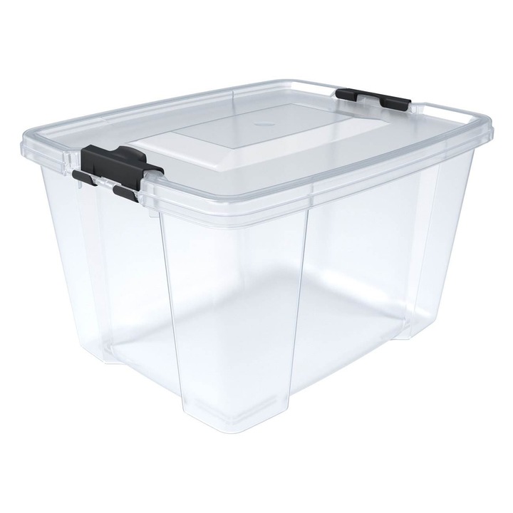Cutie de depozitare din plastic cu capac Shopiens®, transparenta, 30 l, 45x34x30 cm