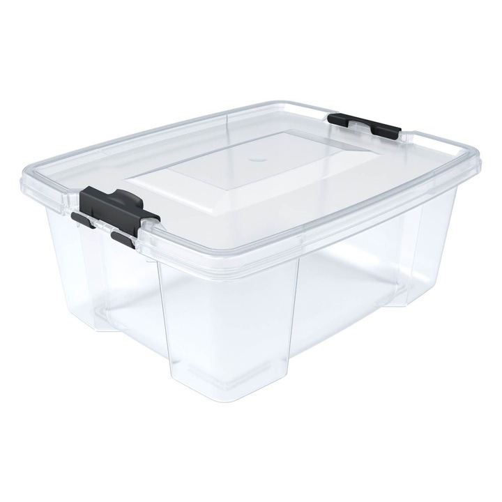 Shopiens® műanyag tárolódoboz fedővel, átlátszó, 20 l, 45x34x20,5 cm