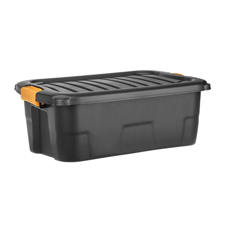 Cutie de depozitare din plastic Shopiens®, rezistenta, cu capac si incuietoare, neagra, 30 L, 60x39x20 cm