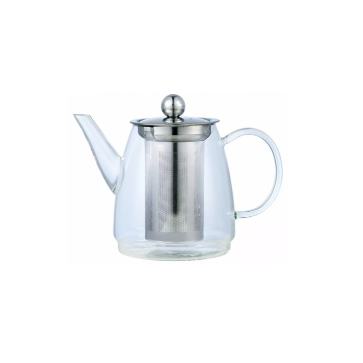 Üveg infuser, szűrővel és rozsdamentes acél tetővel, teához, 0,60L, Kinghoff
