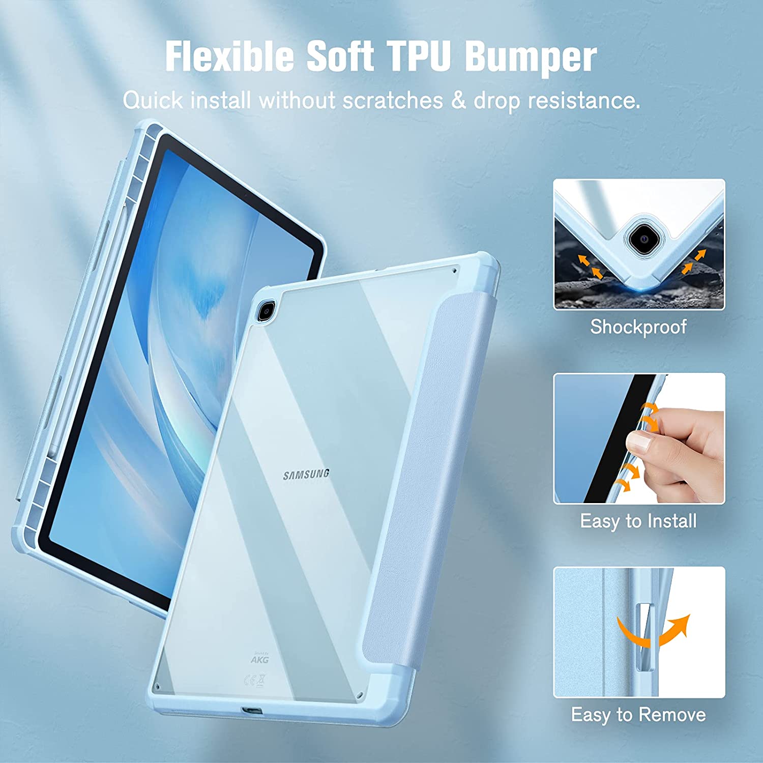 Husa pentru tableta, compatibila cu Samsung Galaxy Tab S6 Lite 2020/2022/2024, 10,4 inchi, Cu tava pentru stilouri, albastru deschis