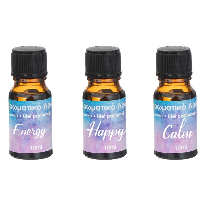Set 3 uleiuri parfumate Shopiens®, Calm Energy Happy, 10 ml