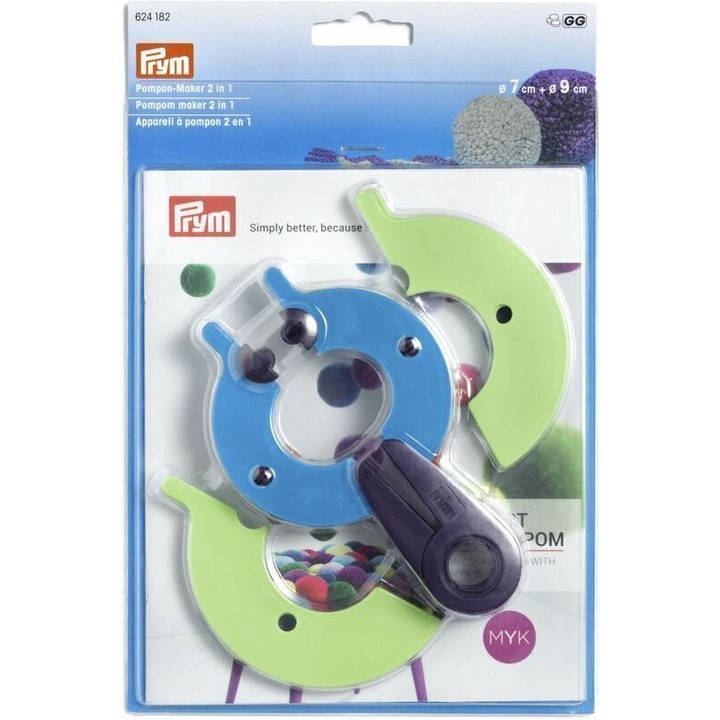 Set Prym Pompom Maker 2 in 1, pentru pompoane, 2 dimensiuni, plastic de inalta calitate