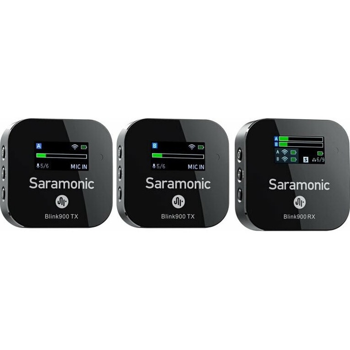 Аудио модул Saramonic Blink900 B2, двуканален, LCD екран, пълен комплект, черен