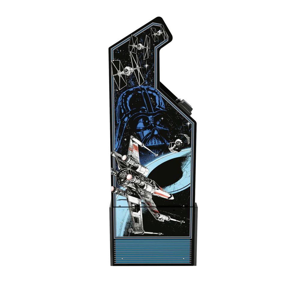 Consola verticala 3 jocuri in 1 ARCADE1UP, Star Wars™, H 154.4 cm, Editie Aniversara, display color 17 inch, volum ajustabil, Iluminare Marquee, protectie anti-rasturnare, grafica originala, accesoriu pentru reglarea inaltimii, multicolor