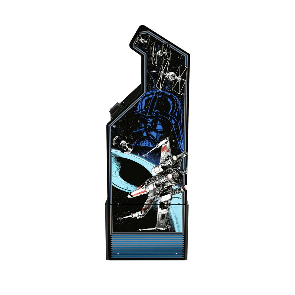 Consola verticala 3 jocuri in 1 ARCADE1UP, Star Wars™, H 154.4 cm, Editie Aniversara, display color 17 inch, volum ajustabil, Iluminare Marquee, protectie anti-rasturnare, grafica originala, accesoriu pentru reglarea inaltimii, multicolor