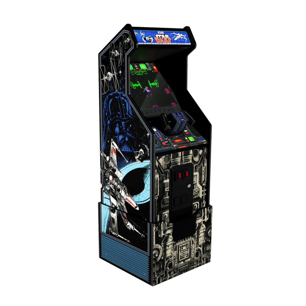 Consola verticala 3 jocuri in 1 ARCADE1UP, Star Wars™, H 154.4 cm, Editie Aniversara, display color 17 inch, volum ajustabil, Iluminare Marquee, protectie anti-rasturnare, grafica originala, accesoriu pentru reglarea inaltimii, multicolor