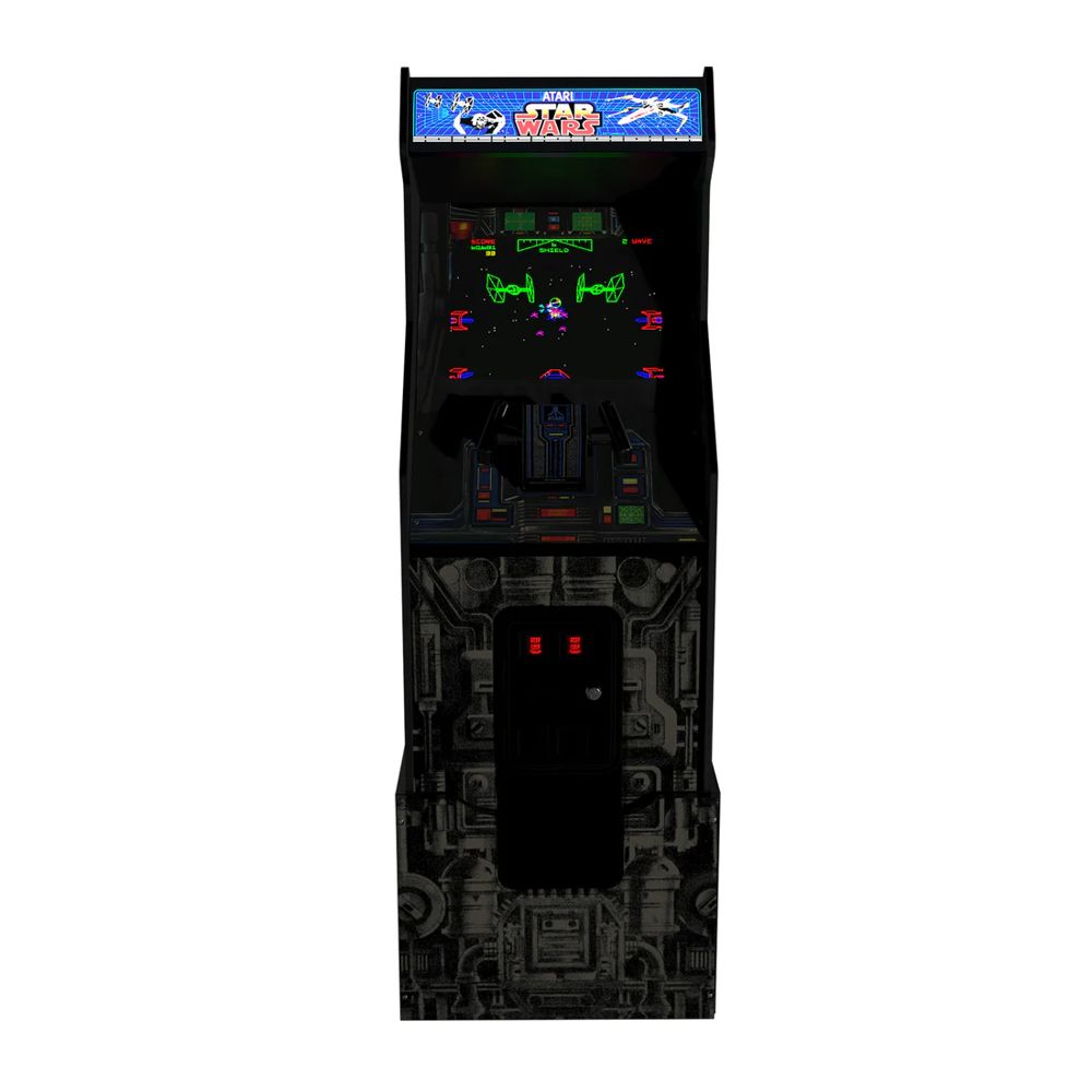 Consola verticala 3 jocuri in 1 ARCADE1UP, Star Wars™, H 154.4 cm, Editie Aniversara, display color 17 inch, volum ajustabil, Iluminare Marquee, protectie anti-rasturnare, grafica originala, accesoriu pentru reglarea inaltimii, multicolor
