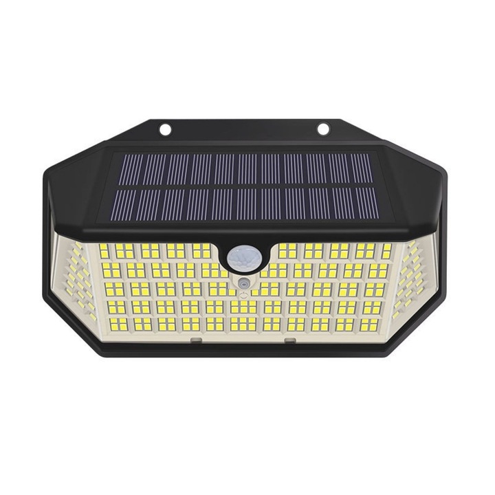 Lampa solara de exterior Multivities, montaj pe perete cu 266 de leduri, iluminare in 5 directii