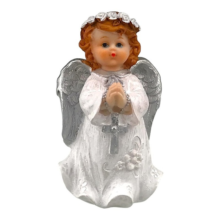 Angyalok imadíszben, 8x14 cm, fehér