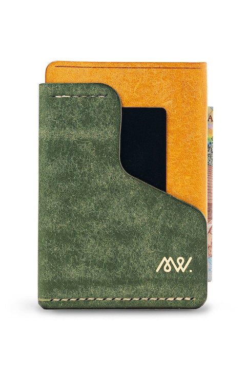 Portofel Premium din piele naturala realizat manual Mawani Wrap - Sunrise - Verde cu galben