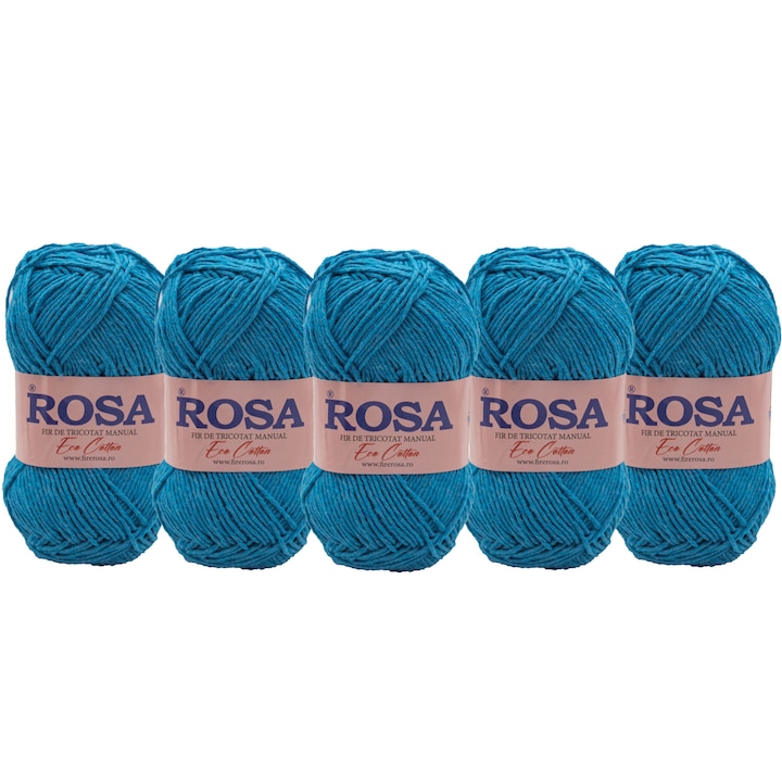 Csomag Rosa Eco Cotton 7522 kötőfonal, 5 orsó, 100% újrahasznosított pamut, 500 gr/csomag, cerulean kék