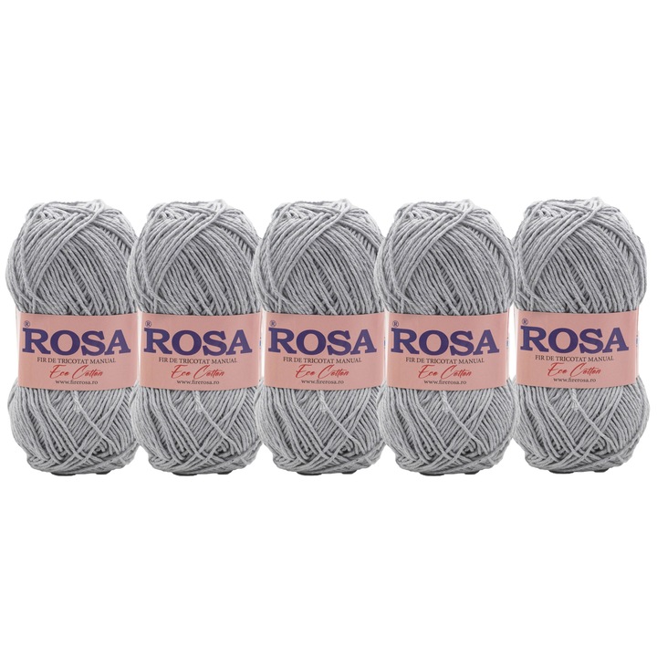 Csomag Rosa Eco Cotton 7516 kötőfonal, 5 orsó, 100% újrahasznosított pamut, 500 gr/csomag, világosszürke