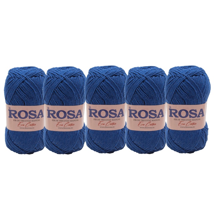 Csomag Rosa Eco Cotton 7512 kötőfonal, 5 orsó, 100% újrahasznosított pamut, 500 gr/csomag, kék
